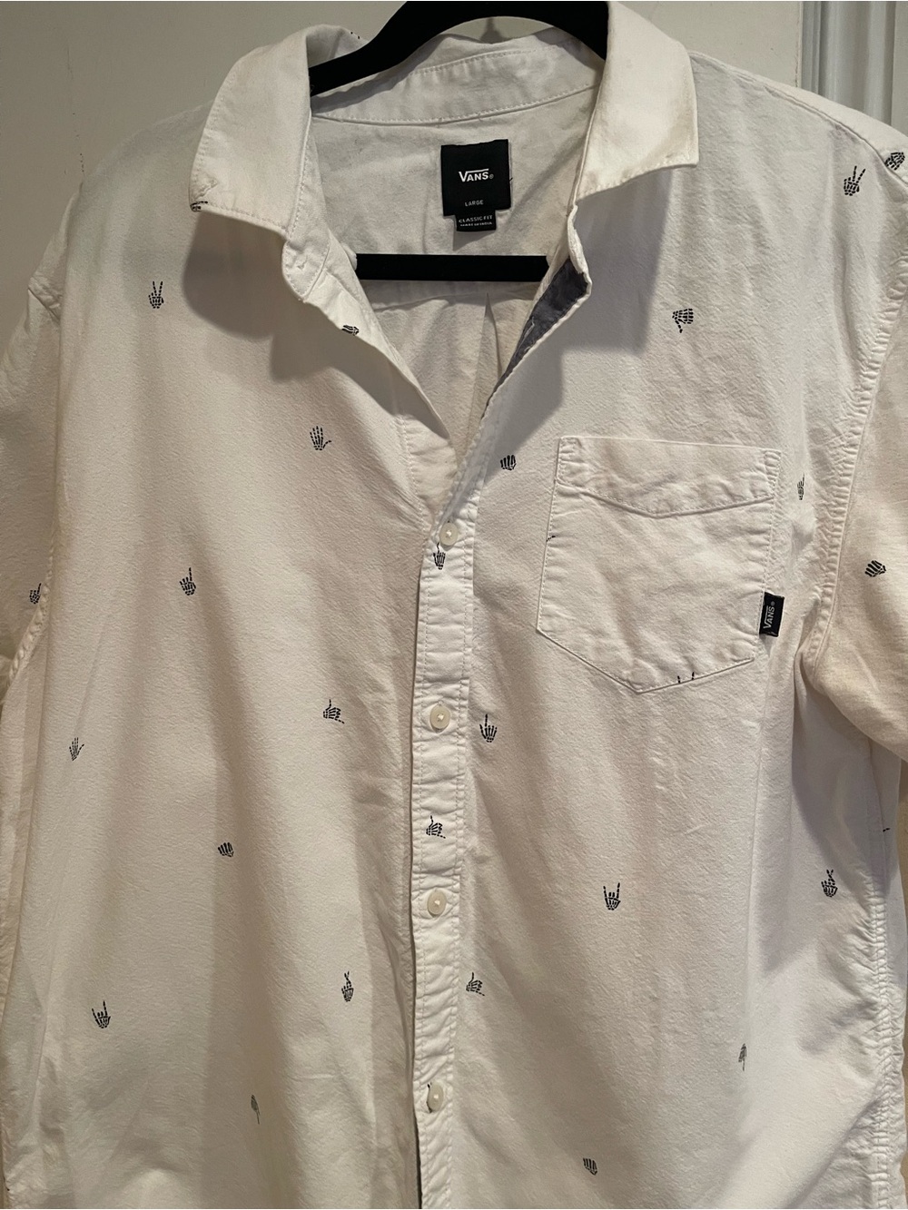Vans White Short-Sleeve Button Down with Mini Hand-Print Embroidery